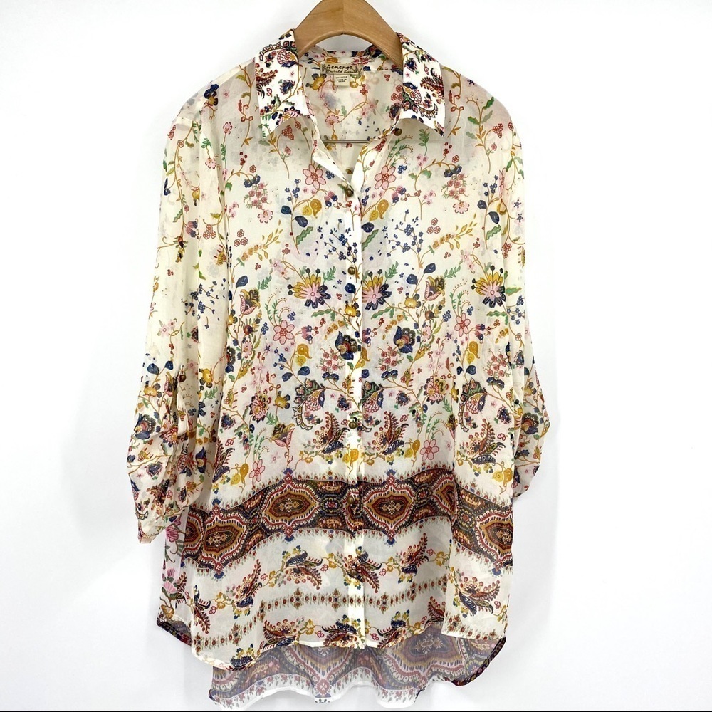 Energe World Wear paisley floral button front top